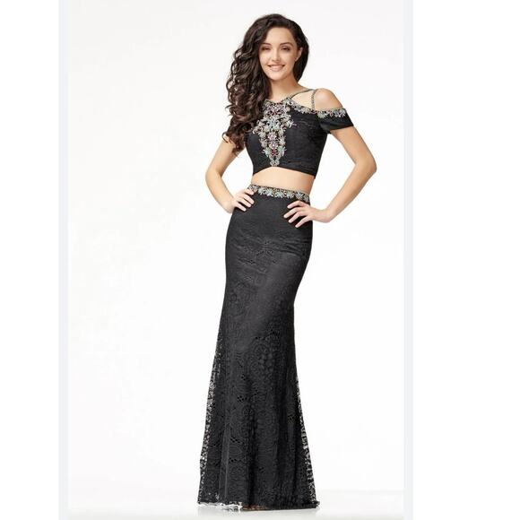 Colette Mon Cheri Lace Beaded Prom Dress Size 2 Two Piece Sequin Boho Whimsigoth - Picture 1 of 16